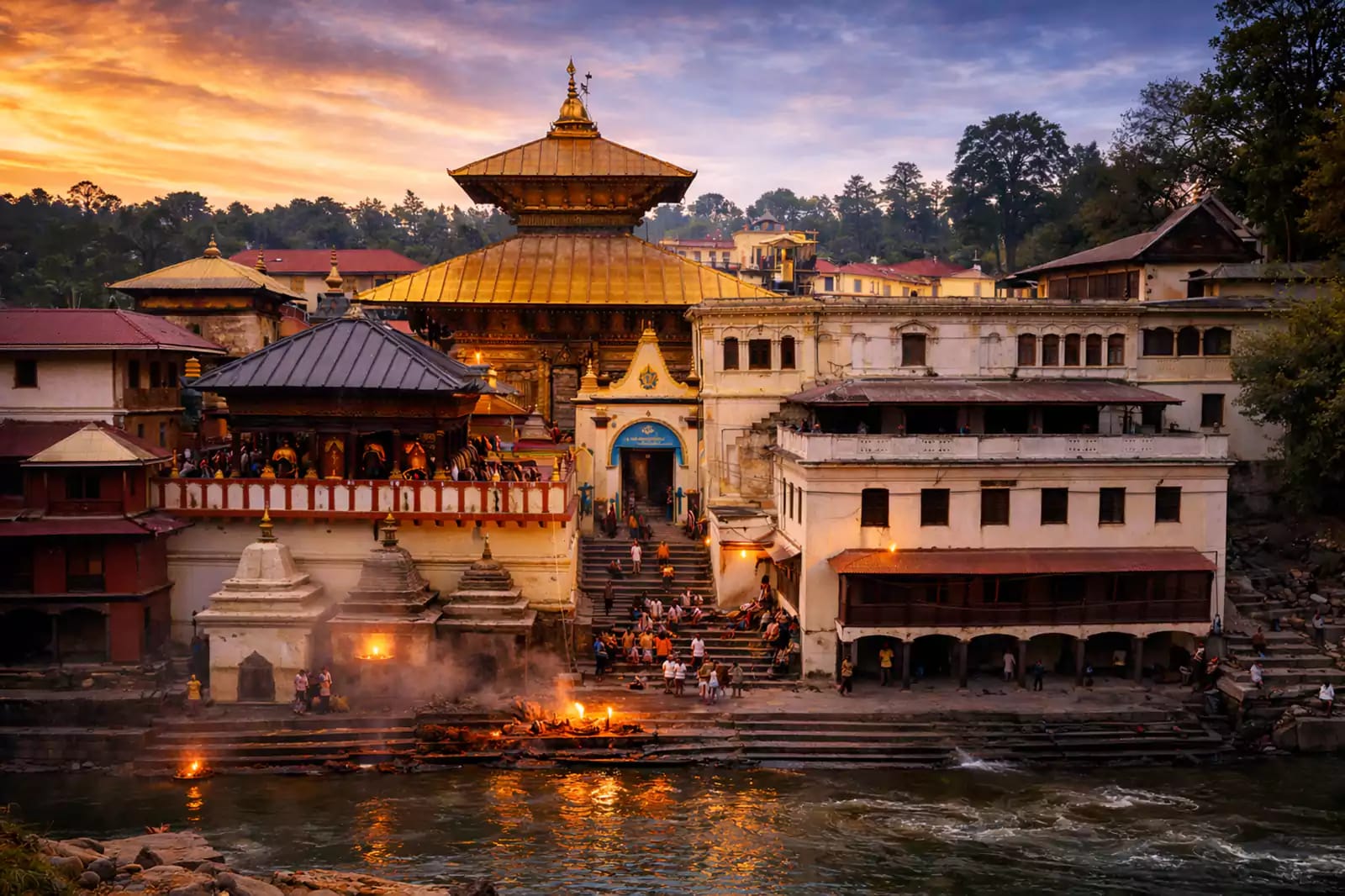 Pashupatinath Temple at sunset