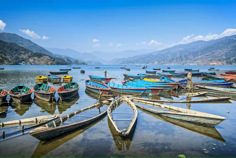 Boats on Phewa Lake in Pokhara