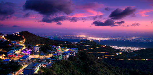 Evening lights across the hills and town in Sunsari